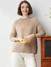 COMOBOCA Camel 100% Cashmere Women's Round Neck Ribbed Sweater