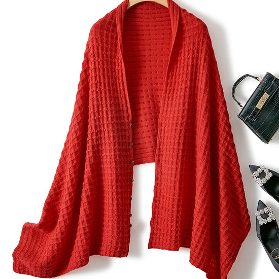 COMOBOCA RED 100% Cashmere Scarf Solid Color Shawls with Buttons