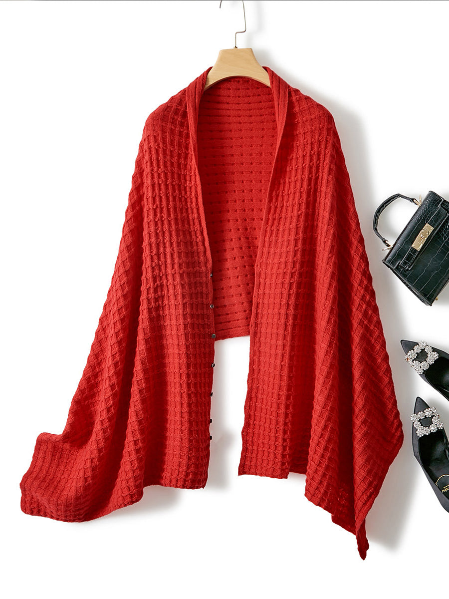COMOBOCA RED 100% Cashmere Scarf Solid Color Shawls with Buttons