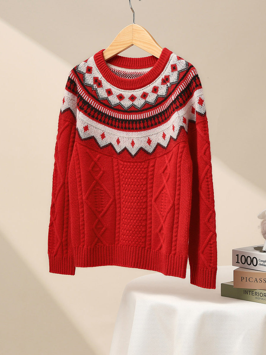 COMOBOCA 100% Wool Kids' Vintage Fair Isle Knit Sweater