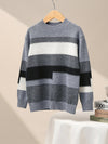 COMOBOCA Gray 100% Wool Kids' Geometric Color Block Striped Knit Sweater