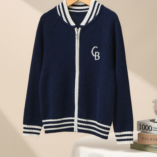 COMOBOCA 100% Wool Kid's Cable Knit Zip Up Coat