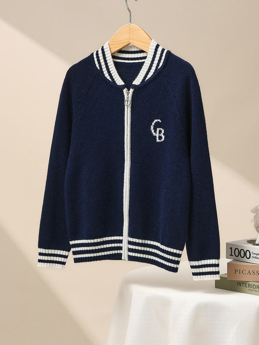 COMOBOCA 100% Wool Kid's Cable Knit Zip Up Coat