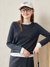 COMOBOCA Gray 100% Wool Chic Layered Look Sweater for Women