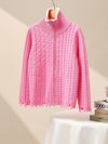 COMOBOCA 100% Wool Kid's Cable Knit Turtleneck Zip Up Cardigan