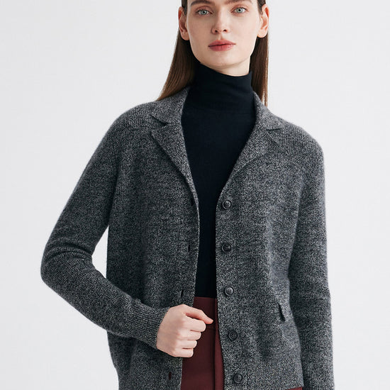 COMOBOCA Gray 100% Cashmere Women's Shawl Collar Button Up Knit Cardigan