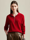 COMOBOCA Red 100% Cashmere Women's Zip-Up Ribbed Hoodie