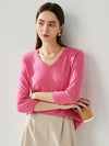 COMOBOCA Pink Women's V-Neck 3/4 Sleeve Golden Heart T-Shirt