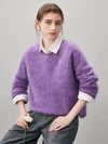 COMOBOCA 100% Wool Women's Fuzzy Round Neck Sweater