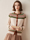 COMOBOCA 100% Cashmere Women's Vintage Inspired Geometric Knit Cardigan