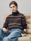 COMOBOCA 100% Cashmere Women's Fair Isle Turtleneck Sweater