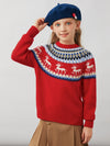 COMOBOCA 100% Wool Kids' Fair Isle Reindeer Round Neck Sweater