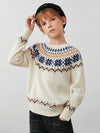 COMOBOCA Cloudy 100% Wool Kids' Fair Isle Snowflake Round Neck Sweater