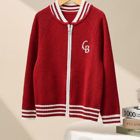 COMOBOCA 100% Wool Kid's Cable Knit Zip Up Coat