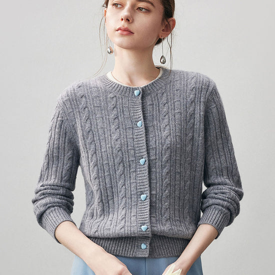 COMOBOCA Gray 100% Cashmere Women's Cable Button Front Knit Cardigan