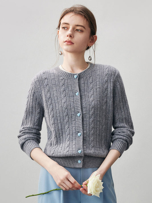 COMOBOCA Gray 100% Cashmere Women's Cable Button Front Knit Cardigan