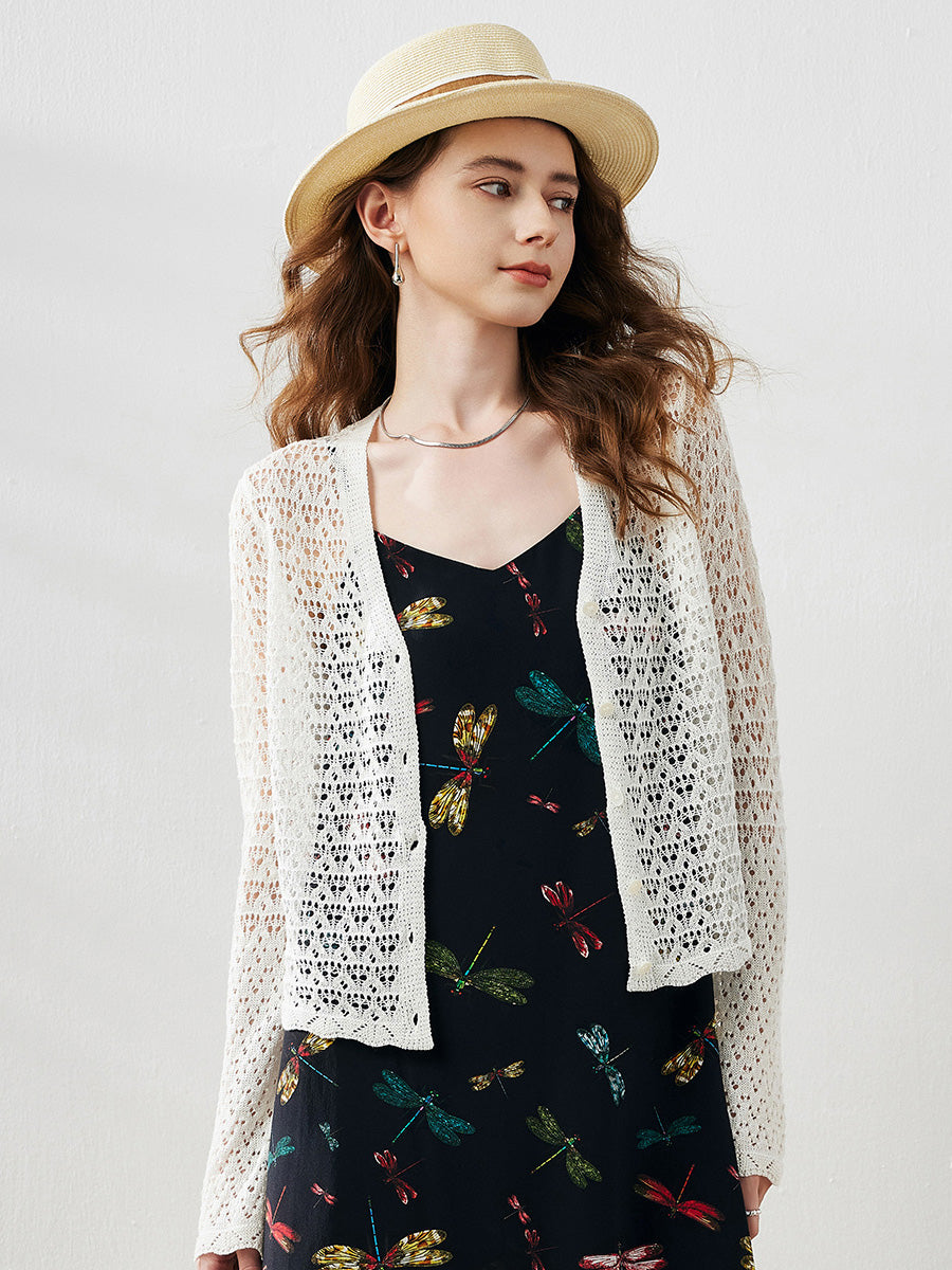 COMOBOCA Cloudy Women's Bell Sleeve Lace Knit Cardigan
