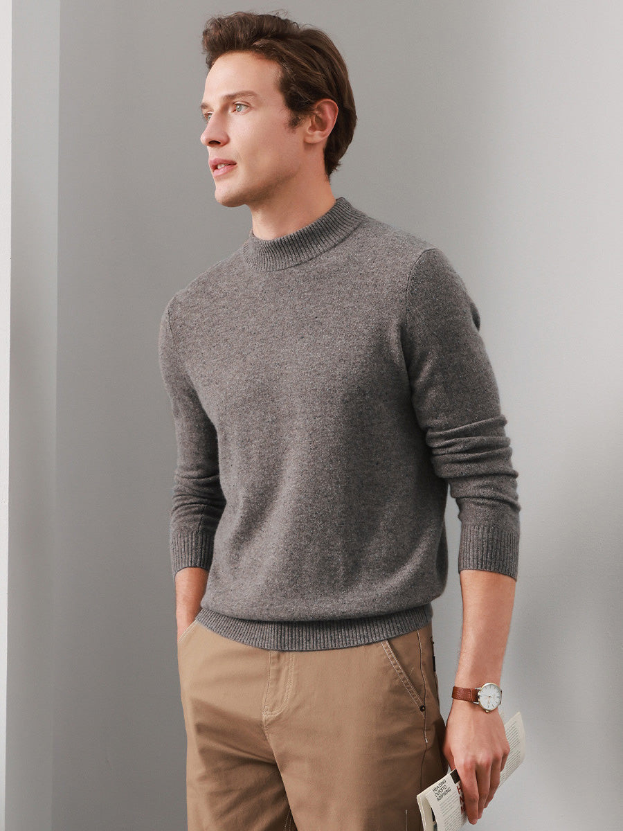 COMOBOCA GREY 100% Cashmere Men's Mock Neck Knit Sweater