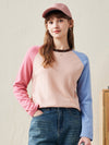 COMOBOCA Light Blue 100% Wool Women's Color Block Knit Sweater