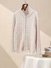 COMOBOCA 100% Wool Kid's Cable Knit Turtleneck Zip Up Cardigan