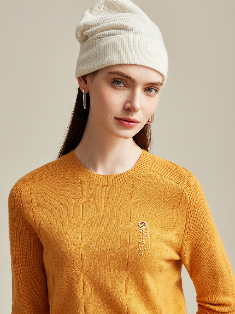COMOBOCA White 100% Cashmere Women's Ribbed Knit Beanie