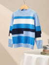 COMOBOCA Blue 100% Wool Kids' Geometric Color Block Striped Knit Sweater