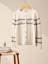 COMOBOCA 100% Wool Kid's Floral Embroidered Cable Knit Cardigan