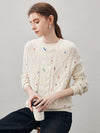 COMOBOCA 100% Cashmere Women's Cable Knit Colorful Accents Sweater