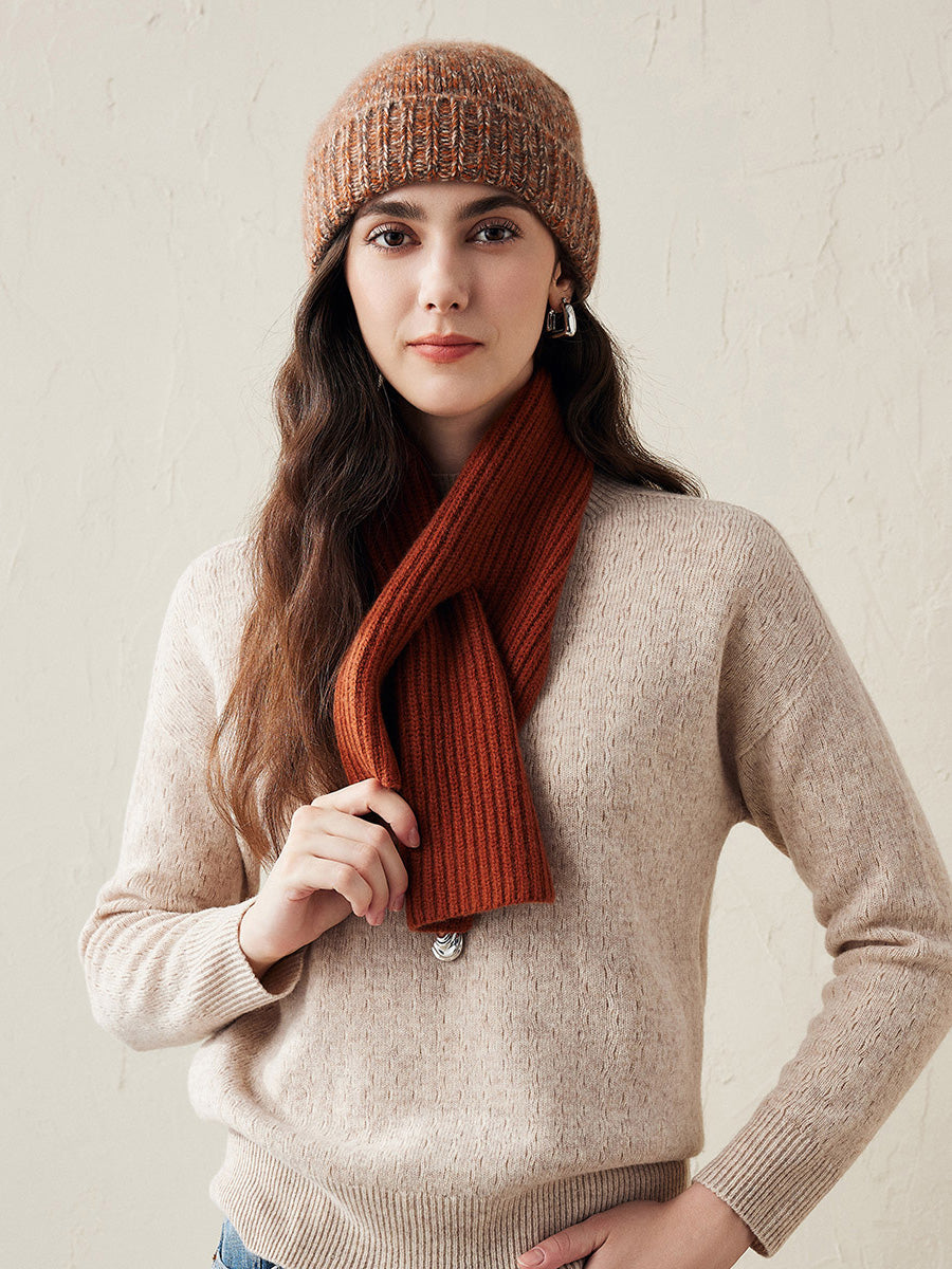 COMOBOCA 100% Cashmere Ribbed Knit Beanie