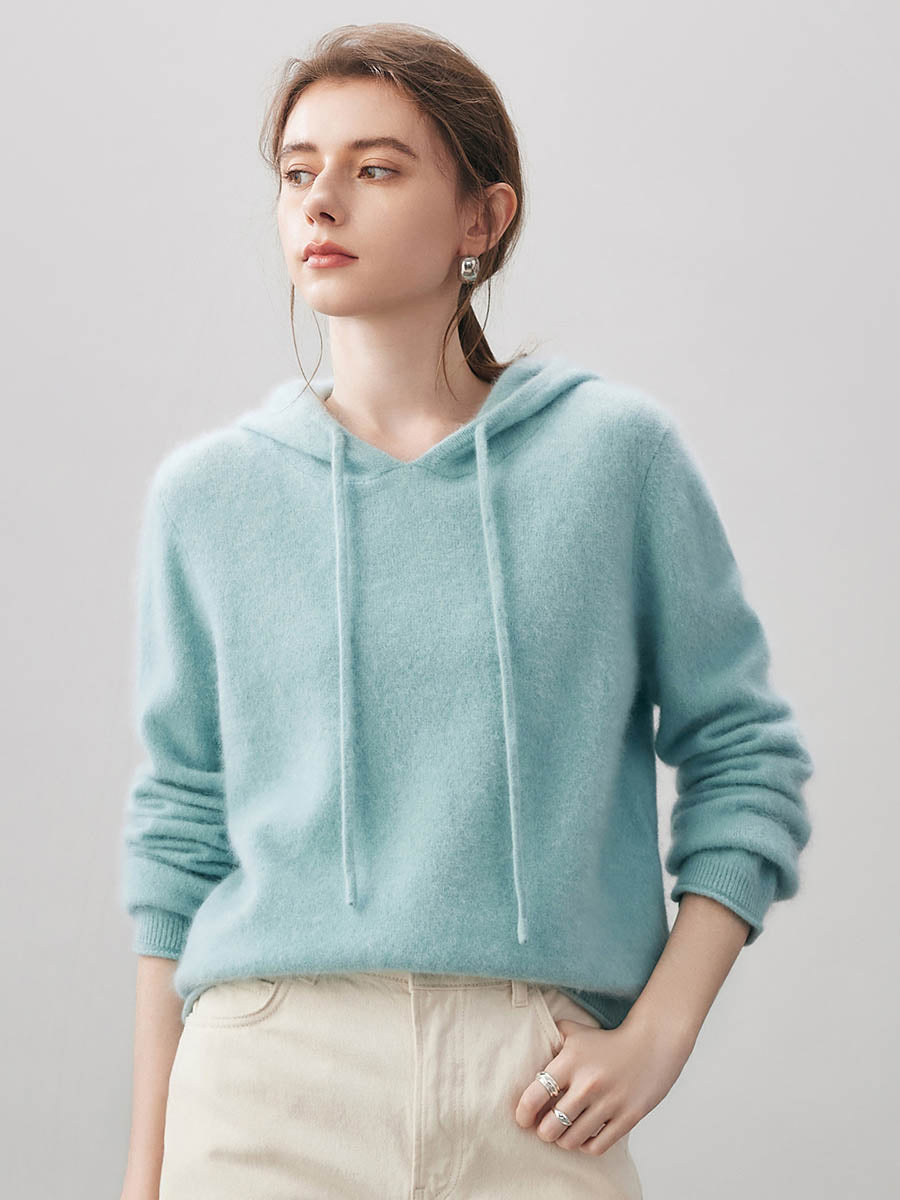 COMOBOCA Women's Wool Fuzzy Hooded Sweater