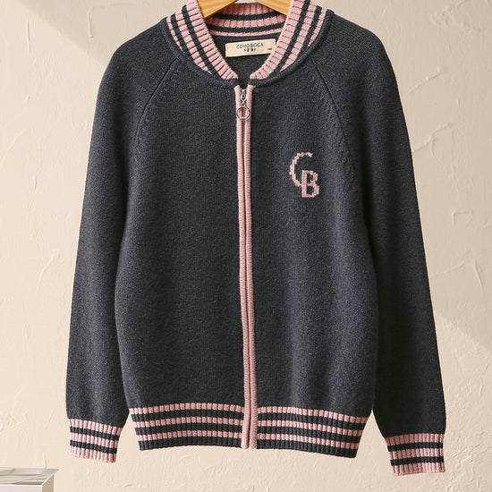COMOBOCA 100% Wool Kid's Cable Knit Zip Up Coat