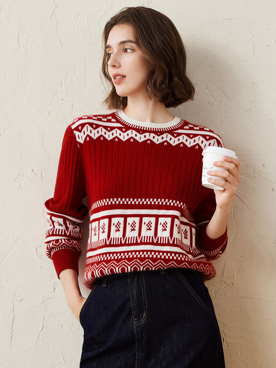 COMOBOCA 100% Cashmere Women's Sweater with Abstract Design