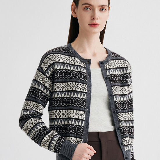 COMOBOCA 100% Cashmere Women's Fair Isle Knit Cardigan