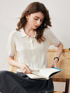 COMOBOCA Women's Cable Color Trimmed Knit Polo T-Shirt
