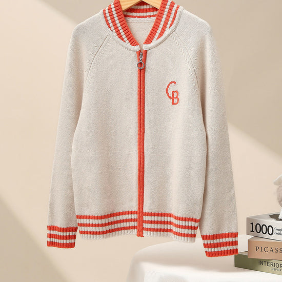 COMOBOCA 100% Wool Kid's Cable Knit Zip Up Coat