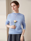 COMOBOCA Light Blue 100% Cashmere Women's Ribbed Contrast Trim Sweater