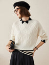 COMOBOCA 100% Cashmere Women's Contrast Jacquard Mock Neck Sweater