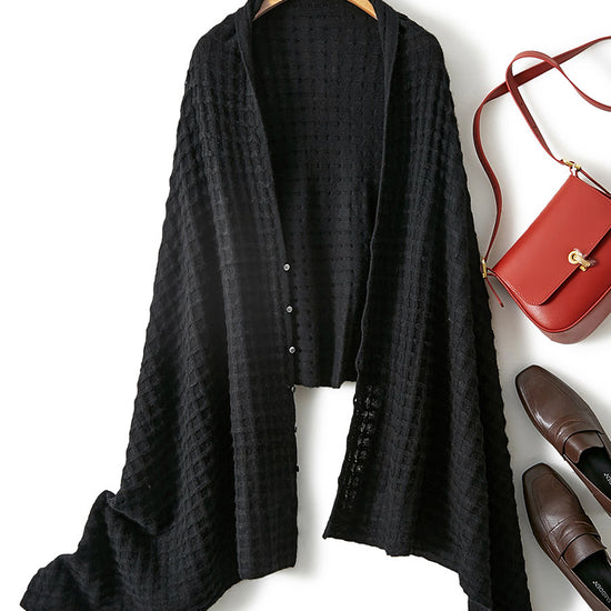 COMOBOCA BLACK 100% Cashmere Scarf Solid Color Shawls with Buttons