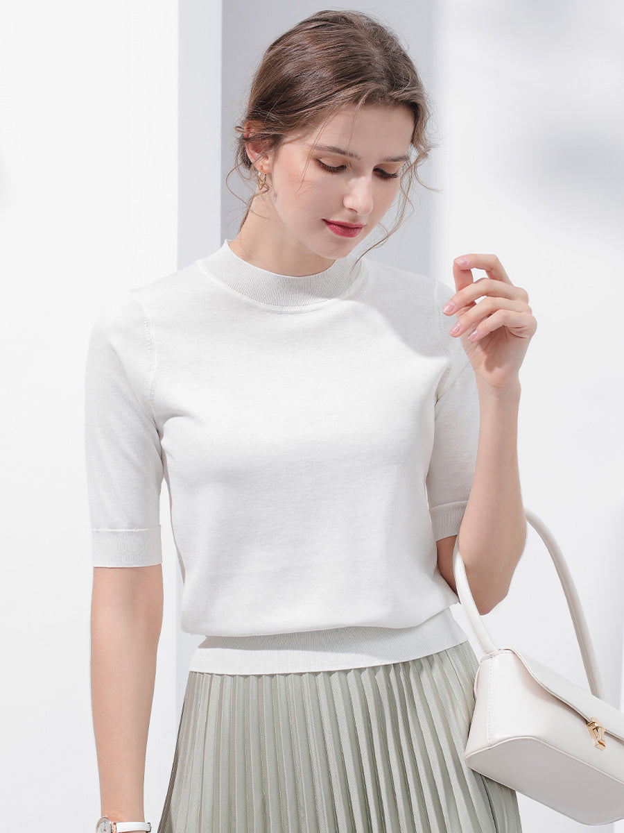 COMOBOCA Cloudy Women's Short Sleeve Mock Neck Knit Sweater