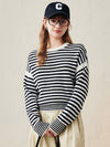 COMOBOCA Black 100% Wool Women's Striped Knit Pullover Sweater