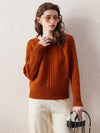 COMOBOCA 100% Wool Women's Contrast Color Cable Knit Sweater