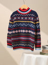 COMOBOCA Navy Blue 100% Wool Kids' Colorful Nordic Pattern Knit Sweater