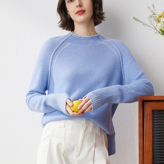 COMOBOCA 100% Cashmere Women's Round Neck Ribbed Sweater