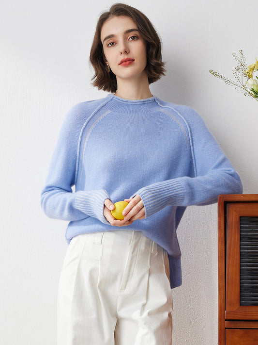 COMOBOCA 100% Cashmere Women's Round Neck Ribbed Sweater