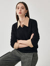 COMOBOCA 100% Wool Women's V-Neck Ribbed Knit Sweater