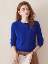 COMOBOCA Blue 100% Wool Women's Cable Knit Sweater