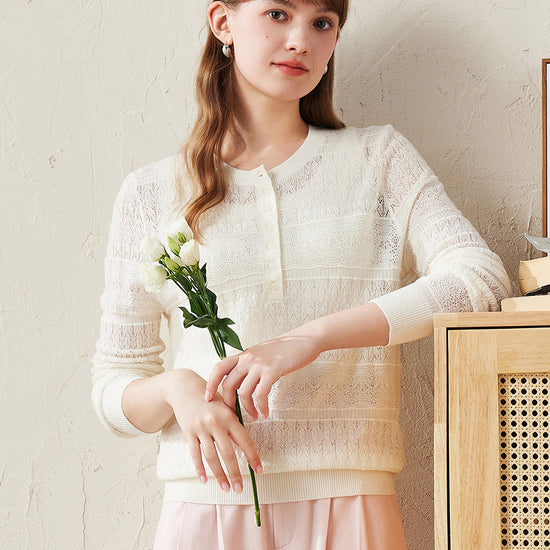 COMOBOCA Cloudy 100% Wool Women's Stylish Lace Knit Sweater
