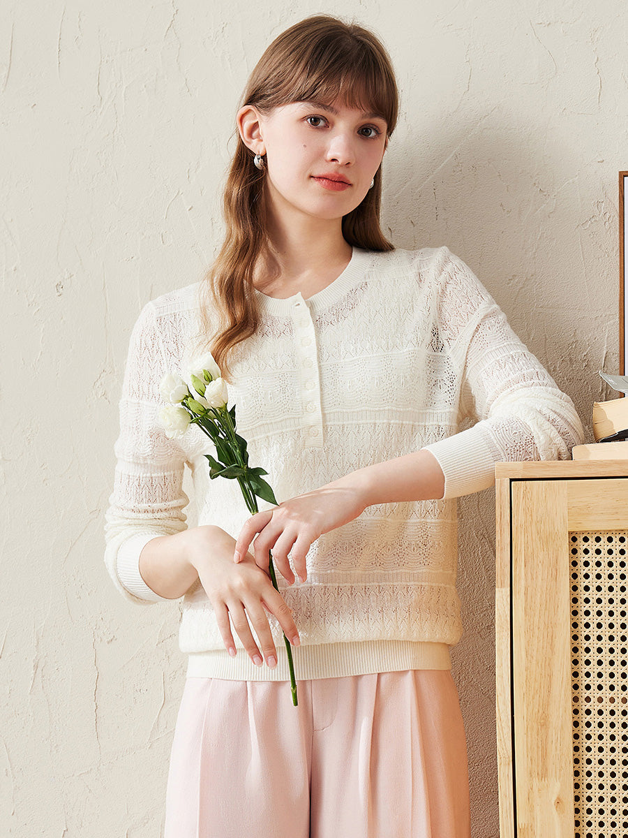 COMOBOCA Cloudy 100% Wool Women's Stylish Lace Knit Sweater