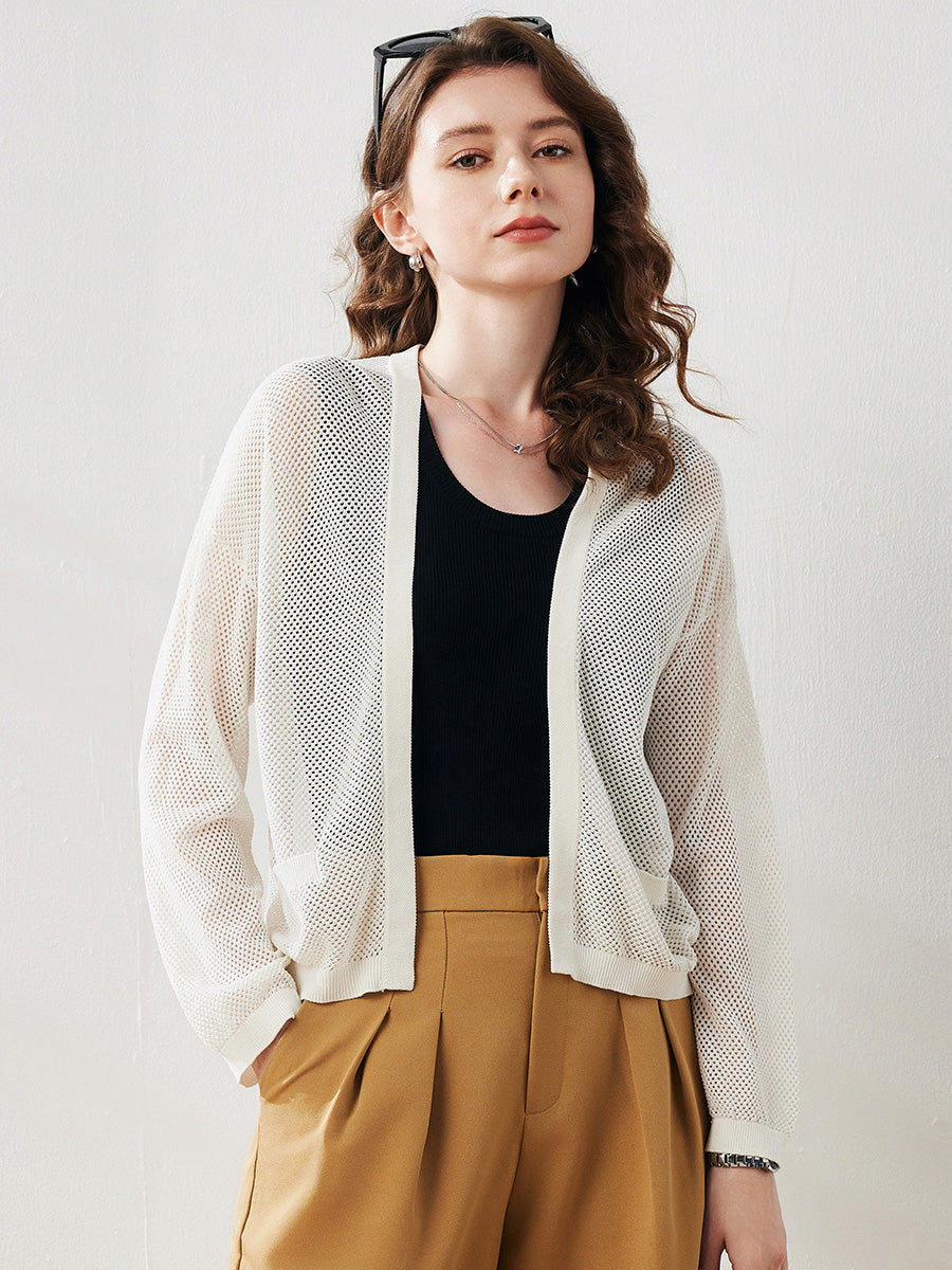 COMOBOCA Women's Open Front Mesh Knit Cardigan