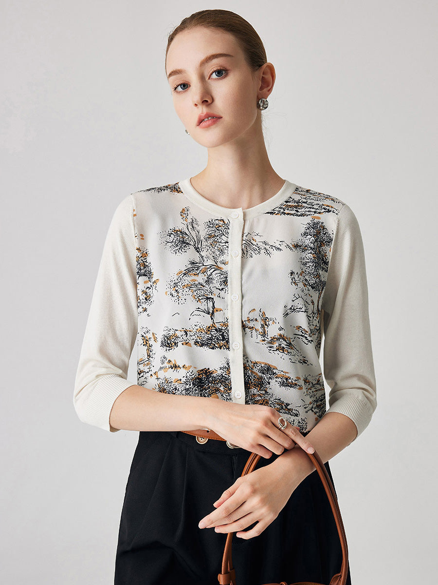 COMOBOCA Women's Floral Patterned Button-Down Cardigan